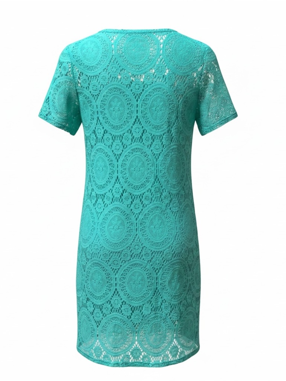 Tacera Teal Crochet Lace Short Sleeve Dress - Picture 3 of 3